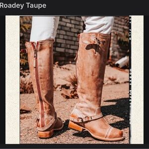 Roadey Taupe Freebird by Steven Leather Knee-High Boots with Red Zipper size 6